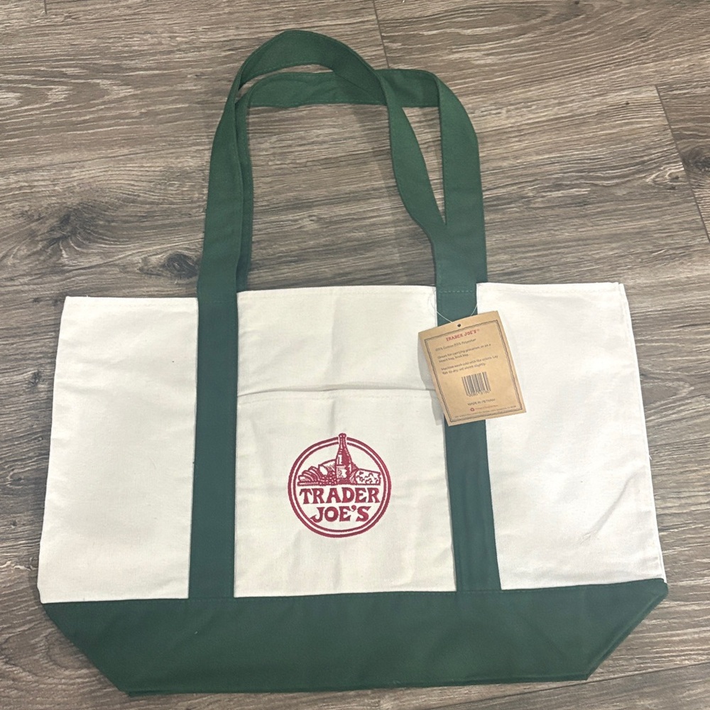 Trader Joe's Green and White Tote Bag